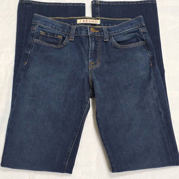 Anthropologie ✦ J Brand Flared Jeans ✦ Dark Blue Wash Denim Tailored Fit Sz 25 - Picture 2 of 12